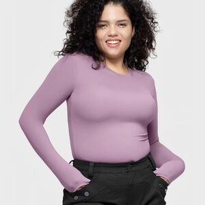 PUMIEY Mauve Long Sleeve Crew Neck Slim Fit Double Layer Compression Top, XL